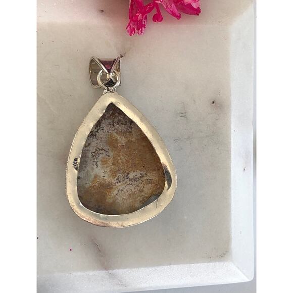 925 Sterling Fossil Large Coral Teardrop Pendant - Picture 5 of 6